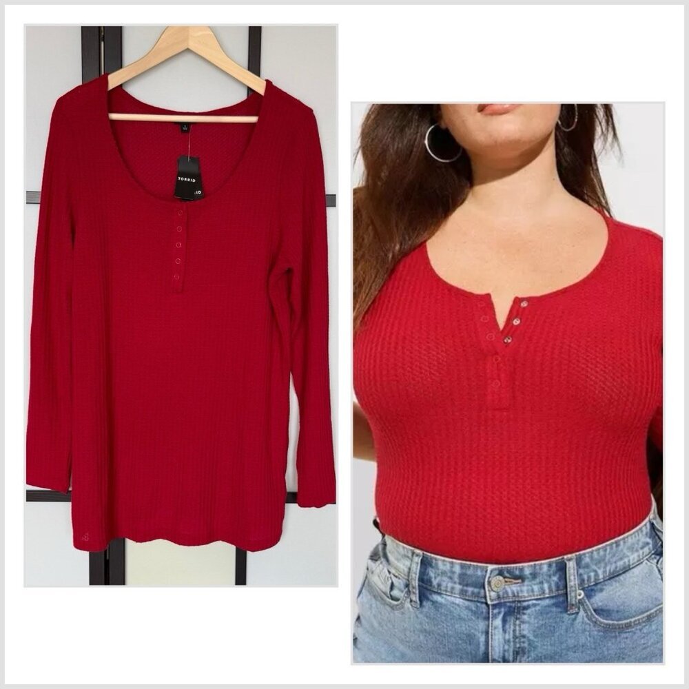 Torrid Women’s Plus 1X‎ Waffle Long Sleeve Top Shirt Red NWT Lounge Whimsigoth